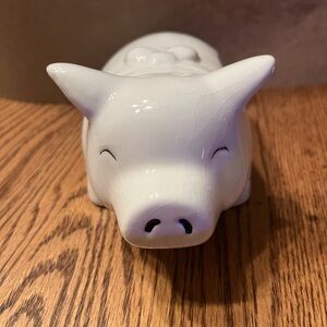 White Ceramic Pig Figurine Scowling Pad Holder